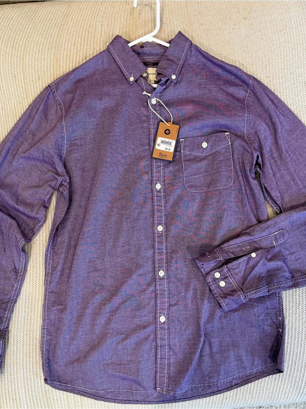 NWT Men's Long-Sleeve Button-Down Shirt in Purple with Chest Pocket